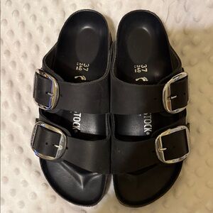 Birkenstock Black Slides with Metallic Buckles